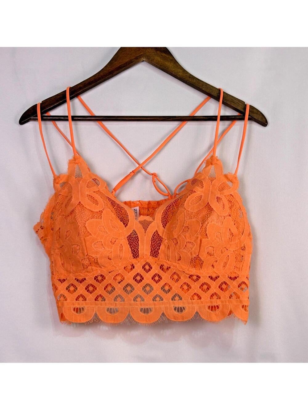 Zenana Woman's Lace Bralette Crop Top Peach Strappy Back Size 3X NEW